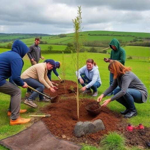 Tree planting event with local volunteers